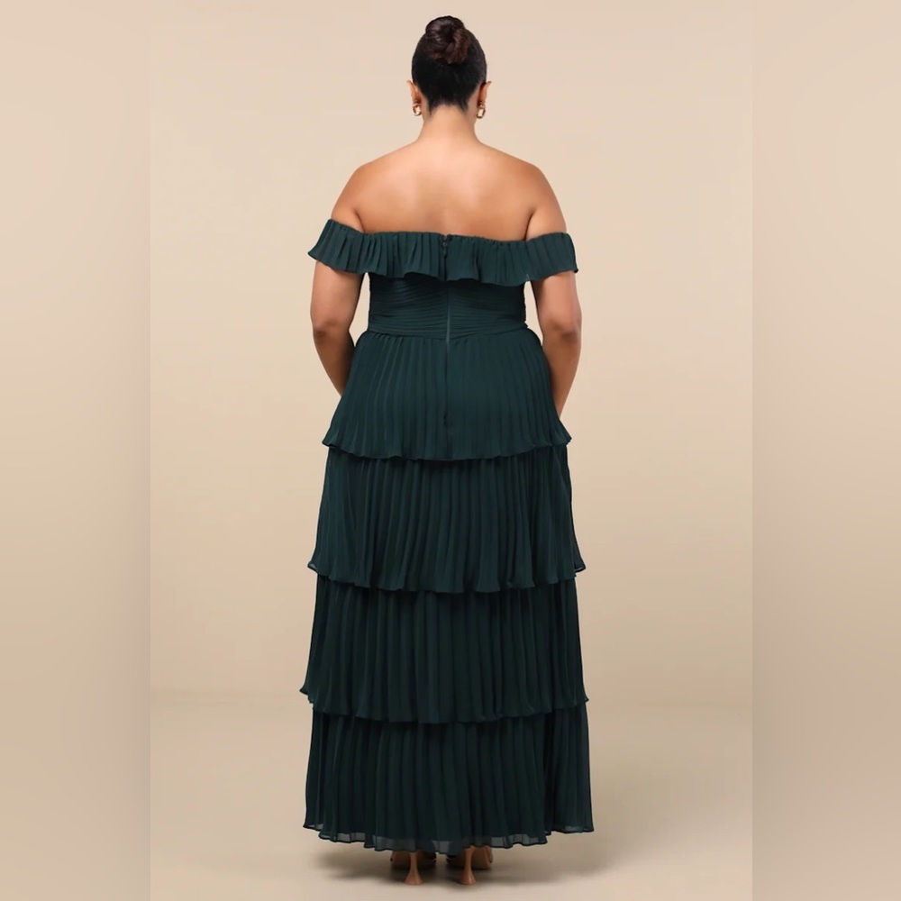Lulus Always Remarkable Emerald Pleated Off-the-Shoulder Maxi Dress - Picture 6 of 12